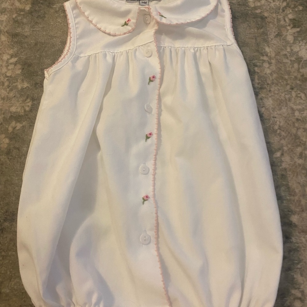 Sweet Dreams White Romper with Pink Embroidery